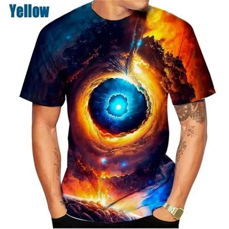 3D Printed Space Planet T-Shirt For Men Galaxy Outer Pattern Tees Summer Harajuku Loose Round Neck Tops Short Sleeves T Shirts