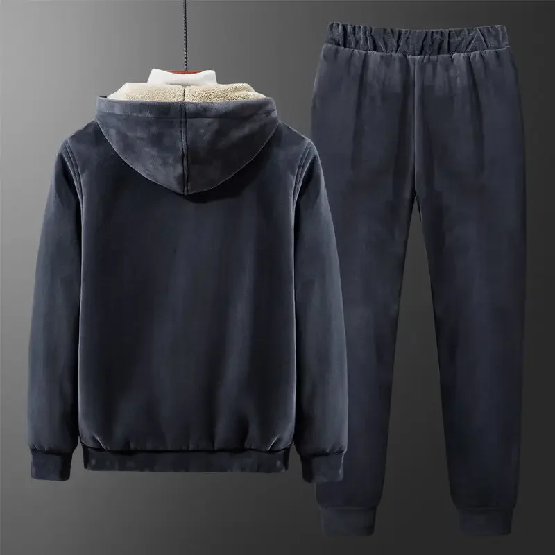 

2-piece Sets Fleece Casual Men Tracksuit Winter Male Tracksuit Men Set Sports Suit Thickened Sportswear Hooded Sweat Shirt+Pant