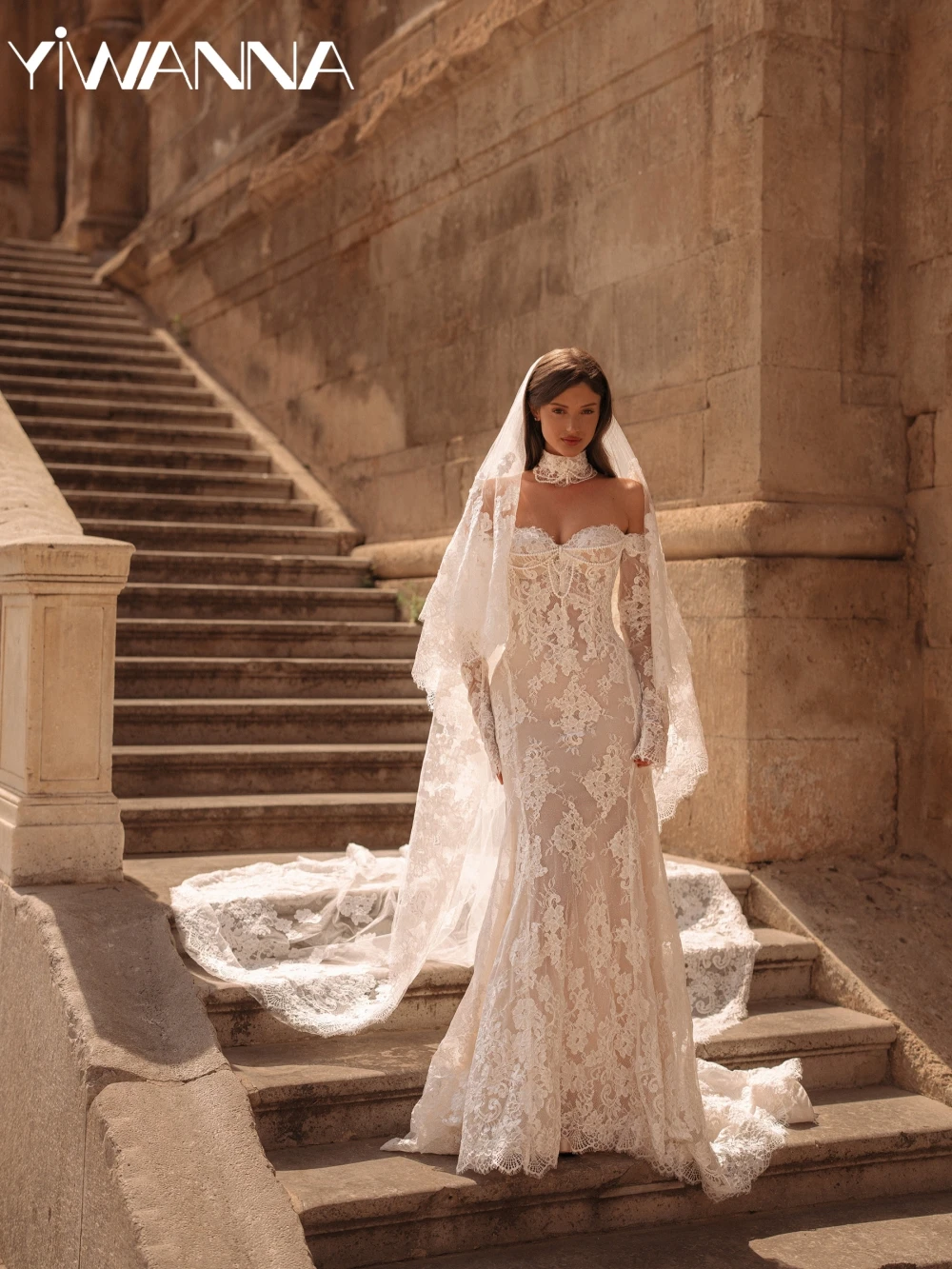 

Shiny Pearls Lace Mermaid Long Wedding Dress Romantic Sweetheart Neck Bridal Gown Customized Off Shoulder Dresses For Bride