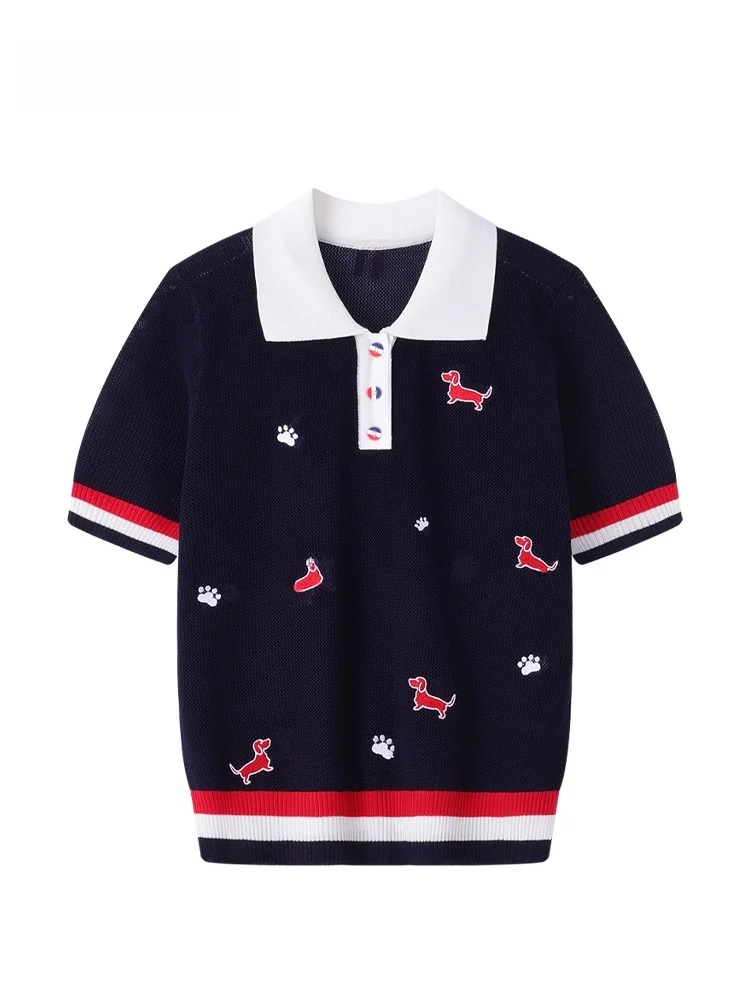 

JZZDEMM Hollow out Embroidered Dog Collar Thin Summer Knitted ort Sve Women's Faion Ne Pullover Summer New Arrival