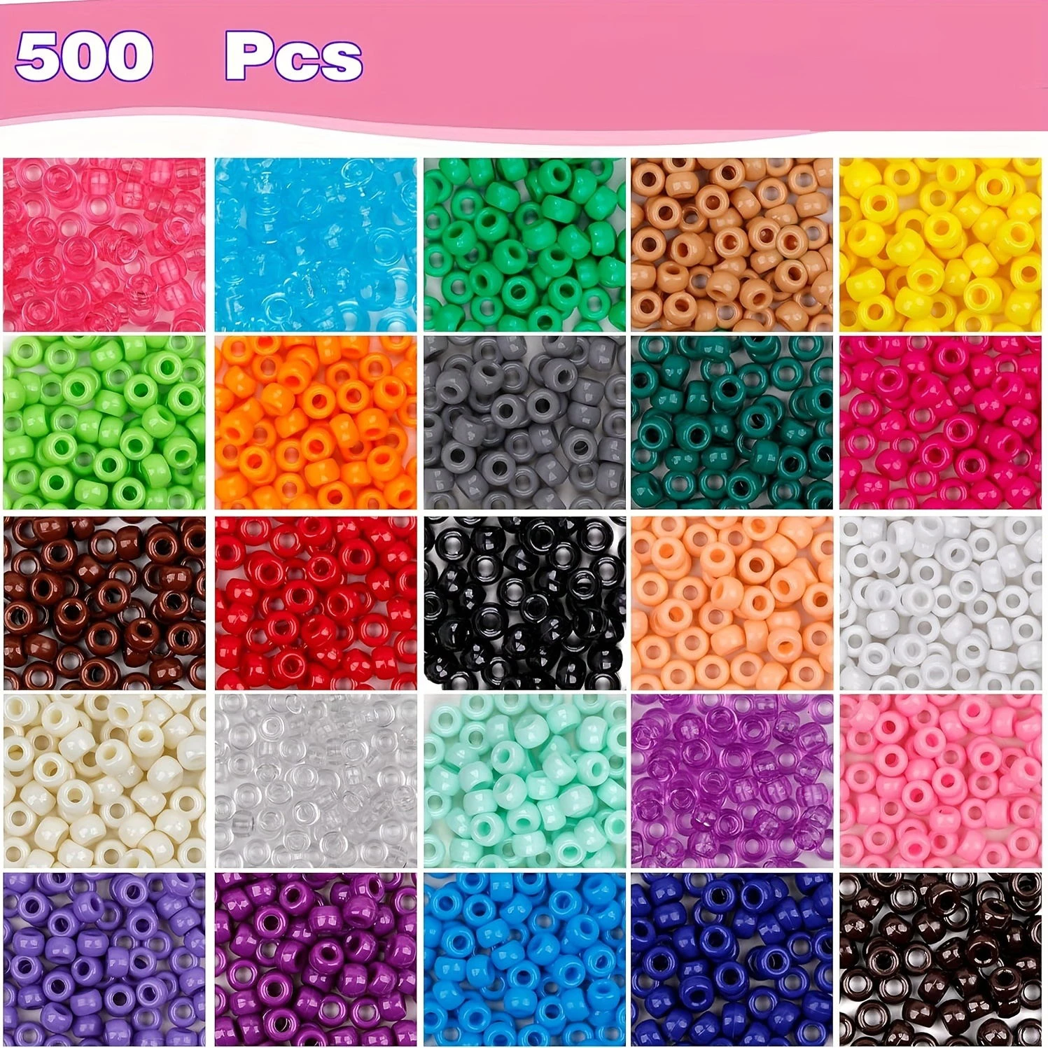 500pcs mixed multicolor plastic Pony beads craft perforated bulk rainbow hair beads bracelet necklace jewelry making accessories