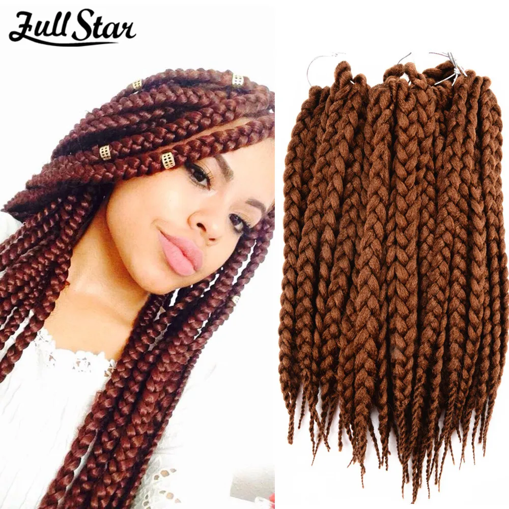 Trenzas de caja de estrellas completas para mujer, cabello sintético de ganchillo de 12 ", 18", 22 ", Estilo negro, marrón Burdeos para África y América