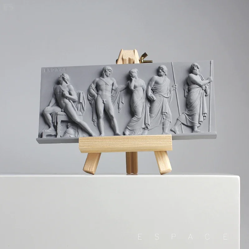 Retro Greek three-dimensional relief mural, modern minimalist Foyer Home Desktop Decoration, Cement Figure Sculpture Ornaments