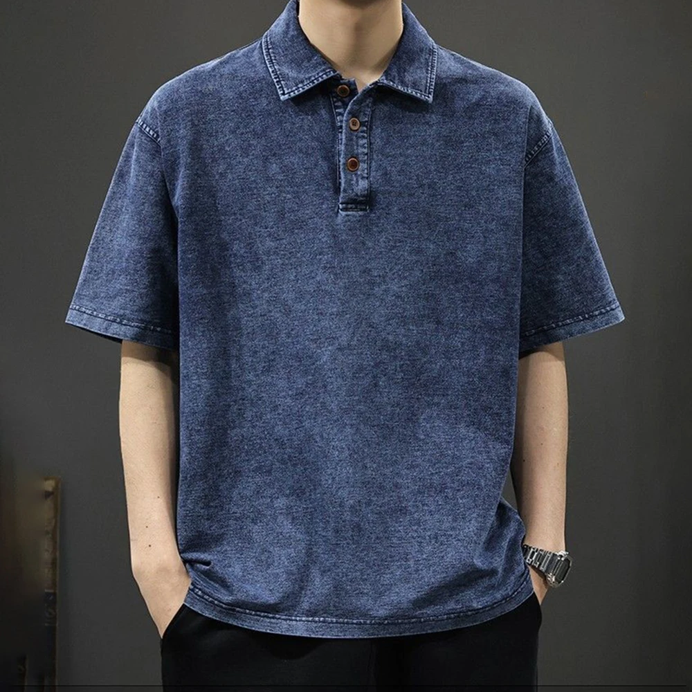 

Summer Men's Solid Color Distressed Short-Sleeved T-Shirt American Retro Fashion Trend Casual Simple Loose Breathable Men's Tops