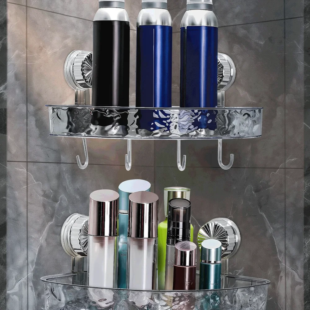 Heavy Duty Corner Shelf Water Ripple Suction Cup Rack Bathroom Storage Organizer Wall Mounted Shower Holder