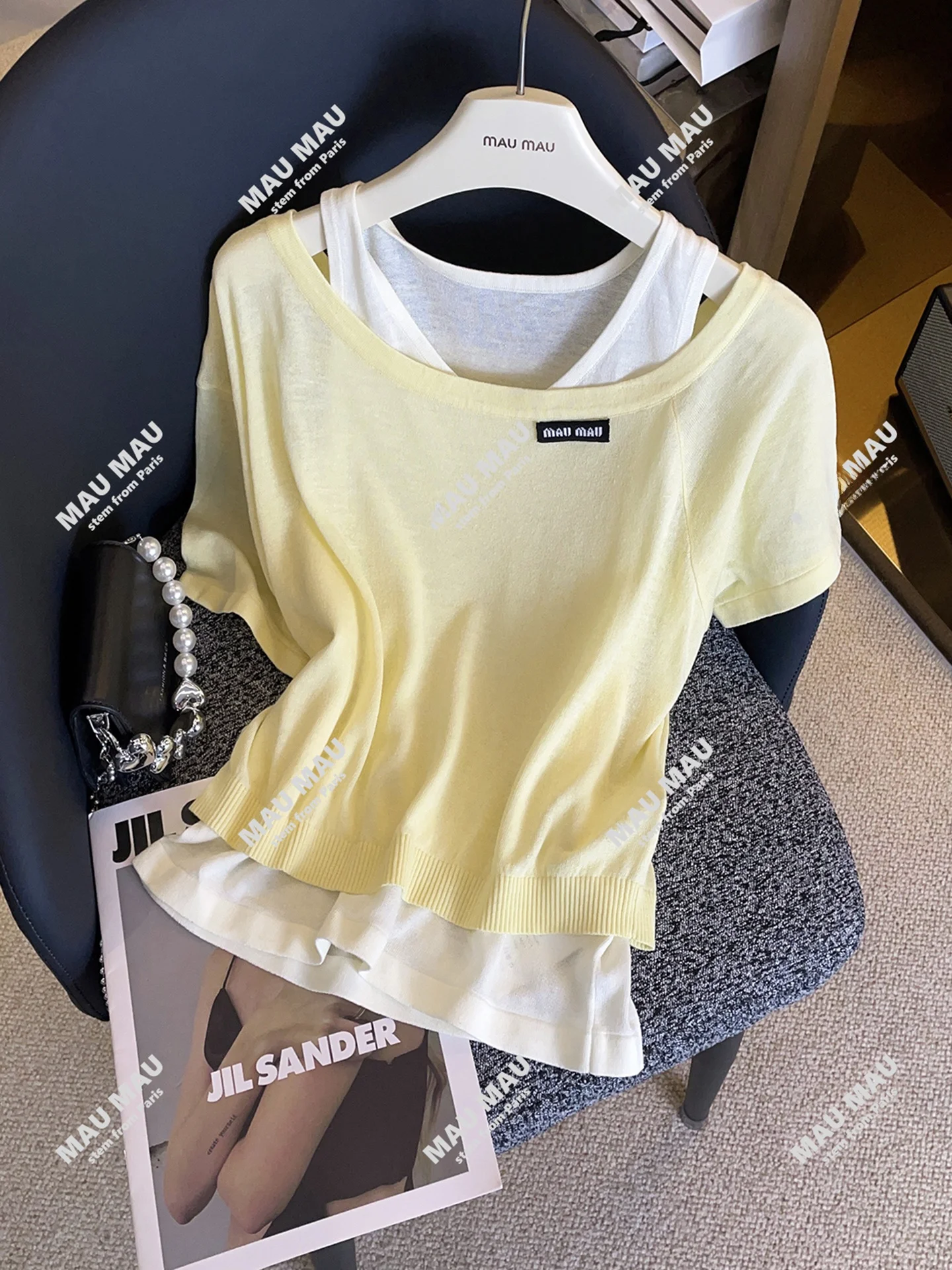 

High-End Women's Knitted Vest T-irt Set Letter Patchwork Autumn 2025 Commute Sle Regular Fit Medium Softn ort Sve