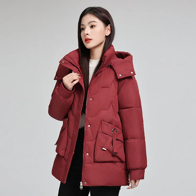 Down Cotton Padded Thickened Jacket Pop Loose Stand-up Collar Hooded Parka Women Loose Parka Coat Female