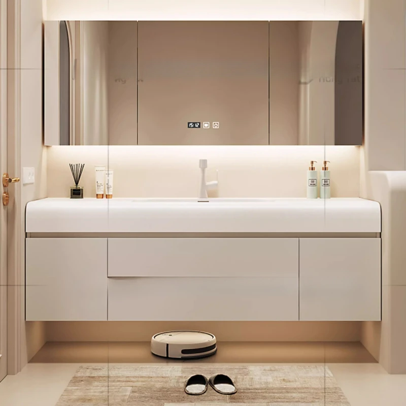 

Set Basin Bathroom Cabinet Sink Mirror Modern White Floating Bathroom Cabinet Drawers Cupboard Meuble Salle De Bain Furniture