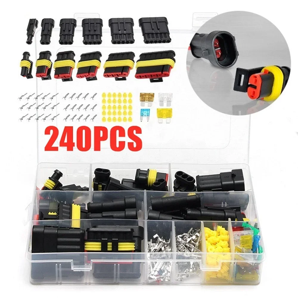 Waterproof Automotive Connectors Kit 240 or 352 Piece Set 1 2 3 4 Pin Car Electrical Wire Terminal Plug Harness Compatible with Truck SUV Bus Electrical System High Quality Durable Weather Resistant and Easy to Install