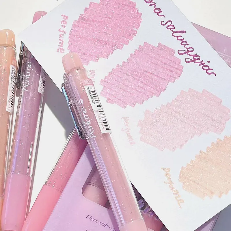 

4pcs/set Aesthetic Glitter Highlighter Set Scented Pastel Markers for Notes Chisel Tip Fluorescent Pens Planner Study Supplies