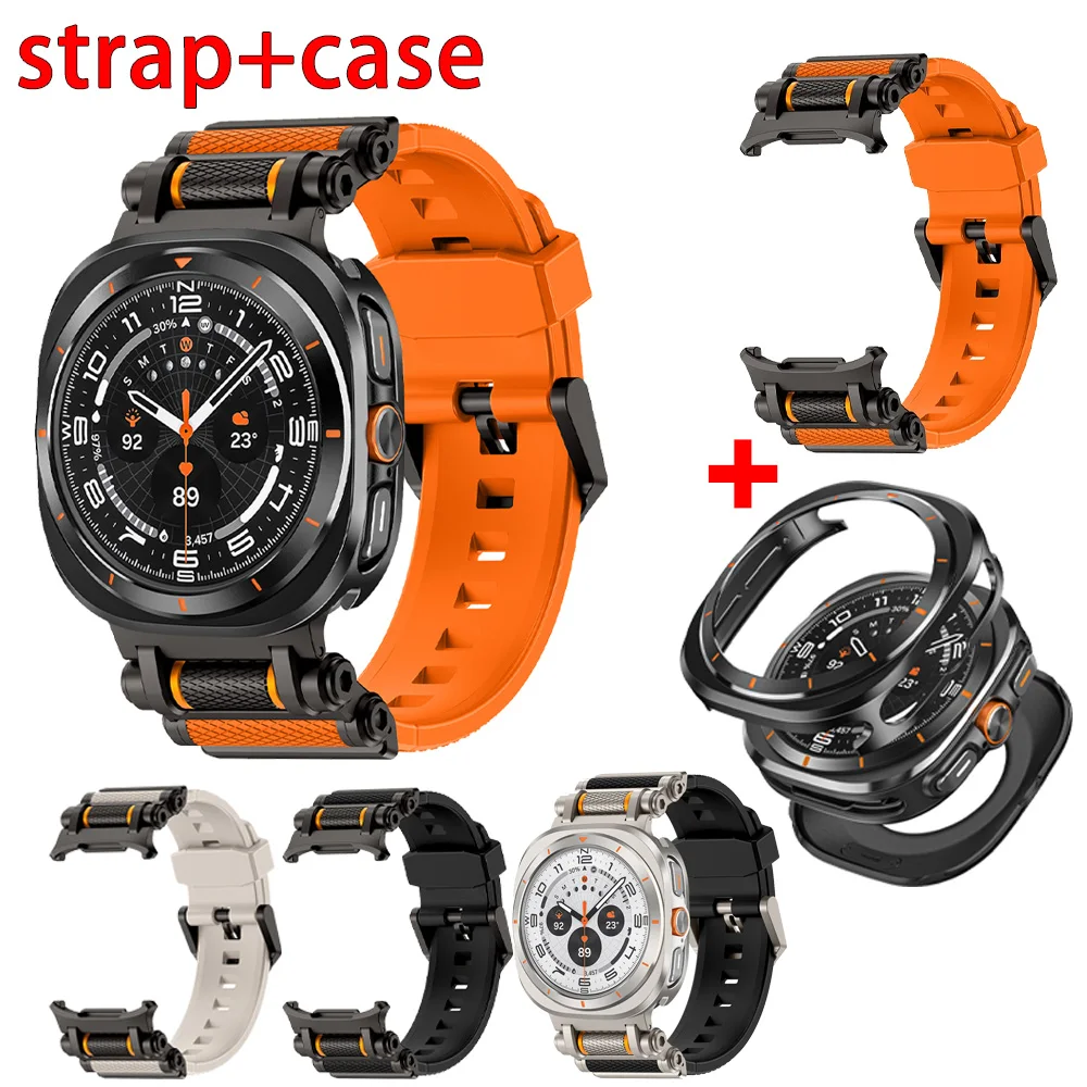 Oferta Imperdível: Capa + Pulseira de Silicone para Samsung Galaxy Watch Ultra 2025/7, Capa Metálica, Pulseira Esportiva Macia, Bracelete Galaxy Ultra