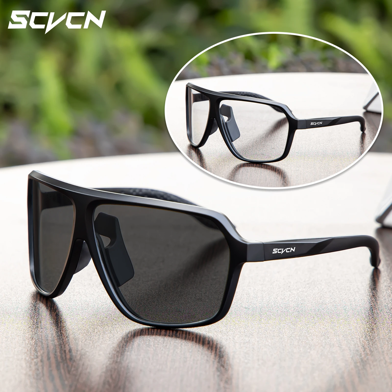 SCVCN Cycling Sunglasses Driving Eyewear Photochromic UV400 Protection Sports Glasses Men Women Hikng Riding Windproof Goggles