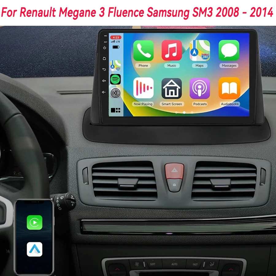 Android 16 Carplay Auto For Renault Megane 3 Fluence Samsung SM3 2008 - 2014 4G LTE Car Radio 5G WIFI Navigation BT GPS