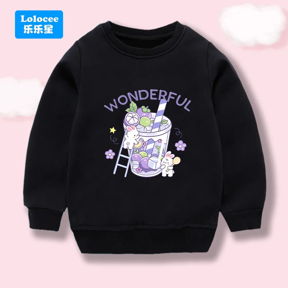 ربيع الخريف جديد الفتيات لطيف الأرنب والشراب طباعة القطن البلوز الاطفال طاقم الرقبة طويلة الأكمام البلوفرات الكرتون YLPT1 #2
