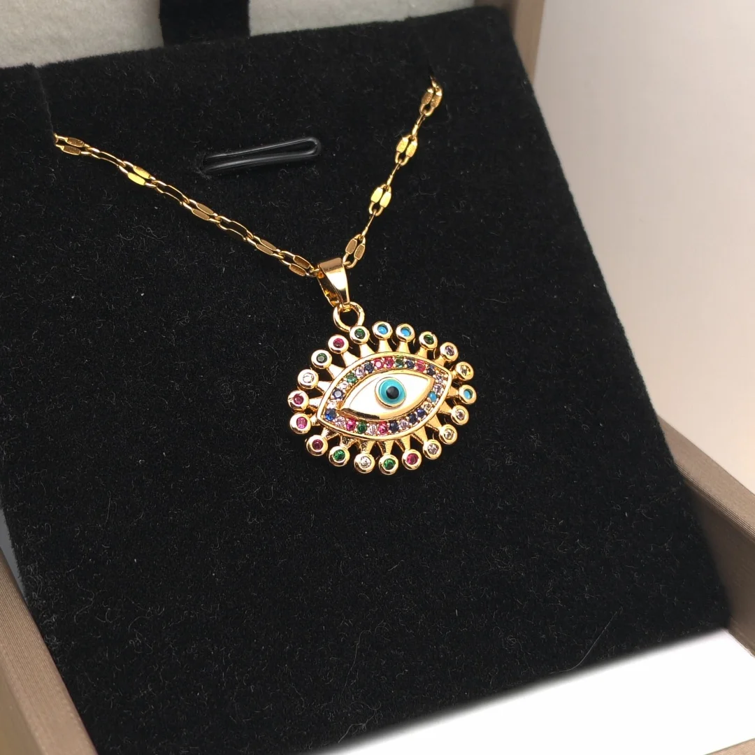 Fashionable Minimalist Devil Eye Necklace for Women, Titanium Steel and Micro-inlaid Copper Pendant with Sparkling Zircon image 2
