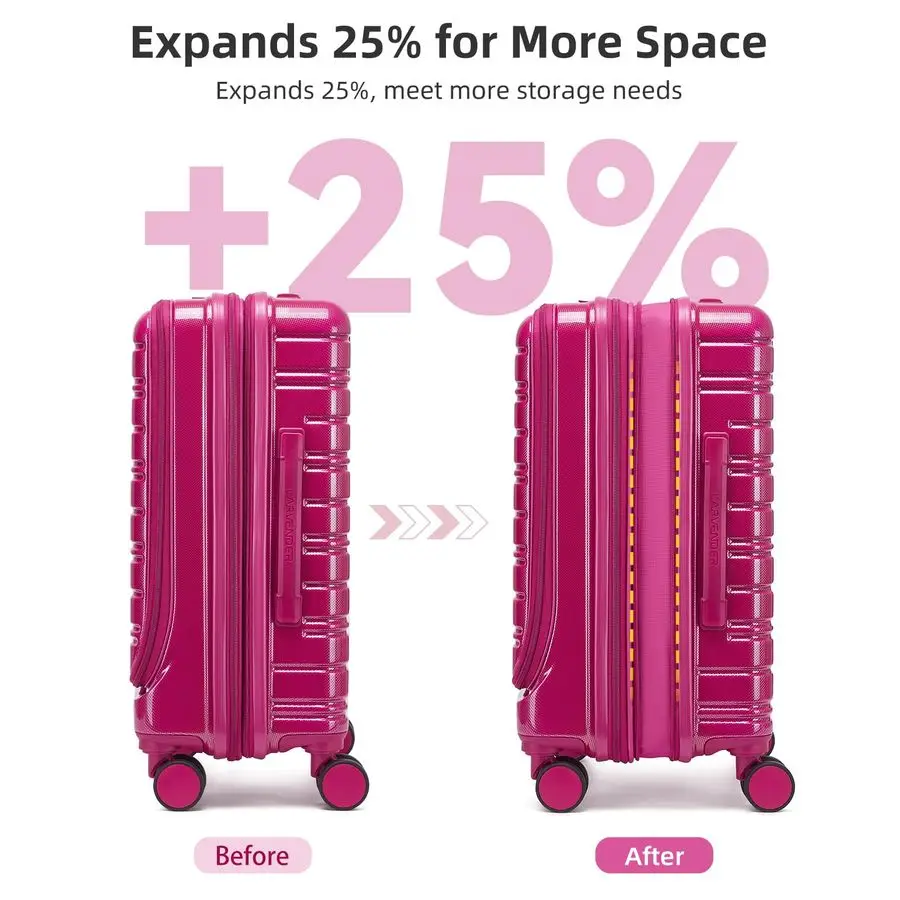 กระเป๋าเดินทางขนาด 22x14x9 นิ้ว ได้รับการรับรองจากสายการบิน, กระเป๋าเดินทางแบบแข็งขยายได้ขนาด 20 นิ้ว ทำจากวัสดุ PCABS พร้อมช่องเก็บของด้านหน้า ล้อหมุนได้ พร้อมระบบล็อค TSA