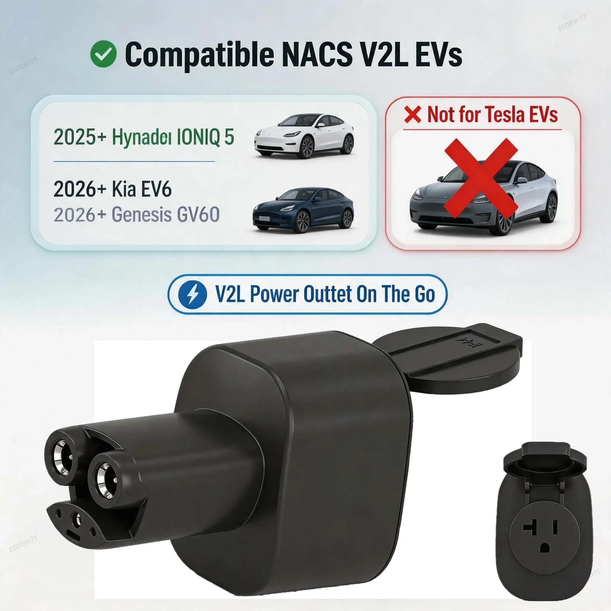 Universal NACS V2L Port EV Discharger Adapter 20A 110V AC NEMA 5-20 Socket for Hyundai Ioniq 5/6 Kia EV6/9 Auto Power Outlet