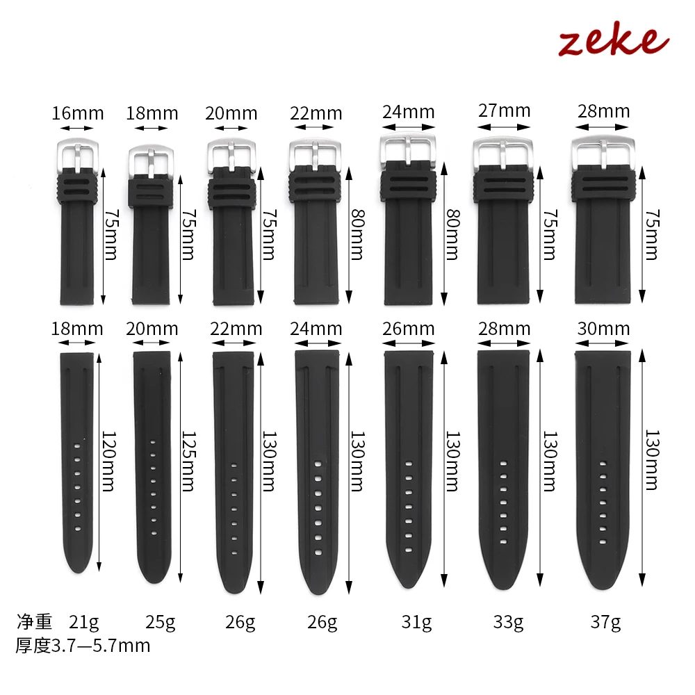 30mm 28mm 26mm 24mm 22mm 20mm 18mm Rubber Watch Strap Men's Sport Watchband Soft Diving Waterproof Silicone Wrist Belt Bracelet
