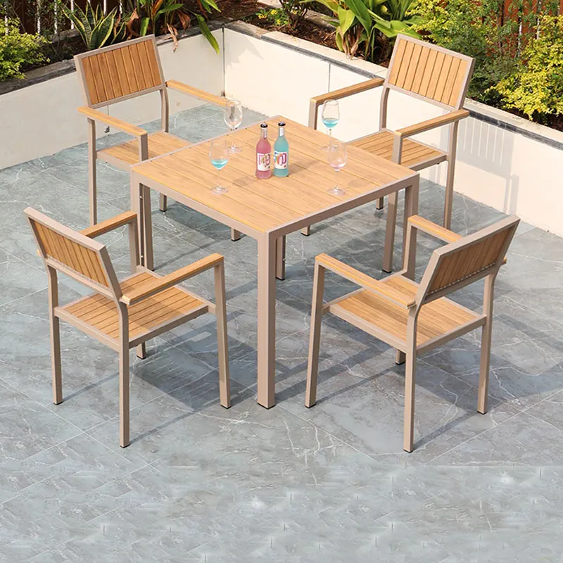 

Outdoor Tables Chairs Outdoor Rooftop Leisure Villa Garden Terrace Courtyard Waterproof Plastic Wood Dining Table Chair Set