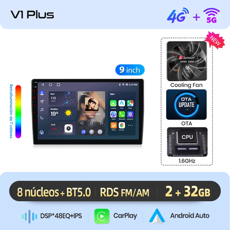 Junsun draadloze CarPlay Android Auto autoradio voor Ford Fiesta 1995-2001 Focus 1 1998-2004 intelligent autosysteem Spaans lokaal