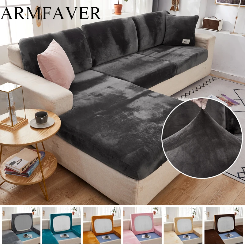 ARMFAVER Velvet Sofa Seat Cushion Covers Plush Chair Cover Corner Sofa Cover Furniture Seater Sofa Slipcover for Living Room