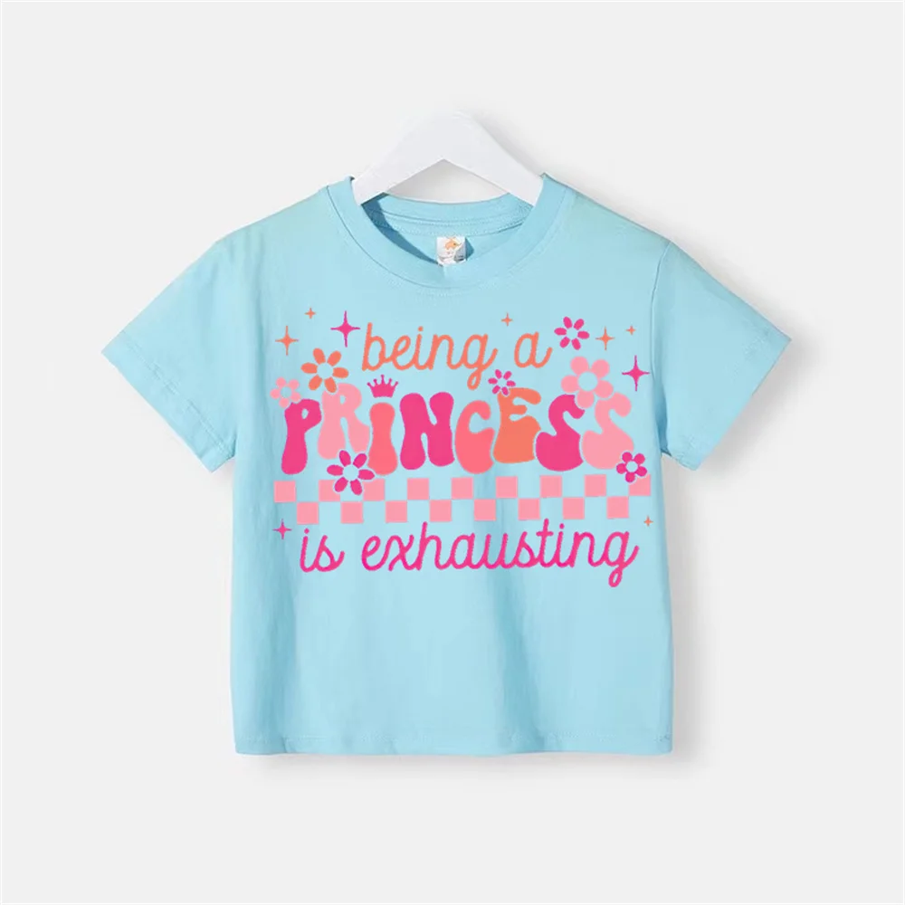 Cute Kids Summer Alphabet print doll round neck cotton T-shirt Simple casual boys girls top cotton T-shirt top