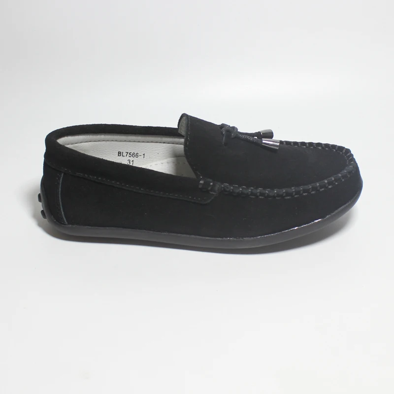Fashion Flats For Children Casual Comfortable Suede Leather Slip On Tassel Shoes Boys Kids Moccasin Black Loafers Size 25-37