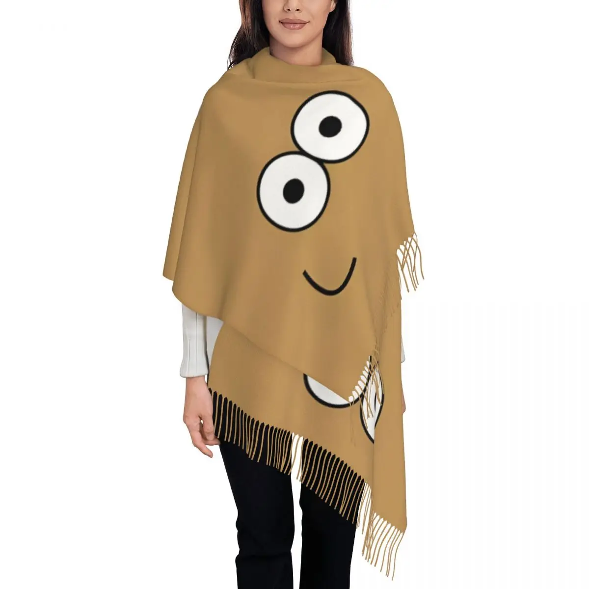 Womens Scarf with Tassel My Pet Alien Pou Long Super Soft Shawl Wrap Cute Cartoon Gifts Pashmina Scarves