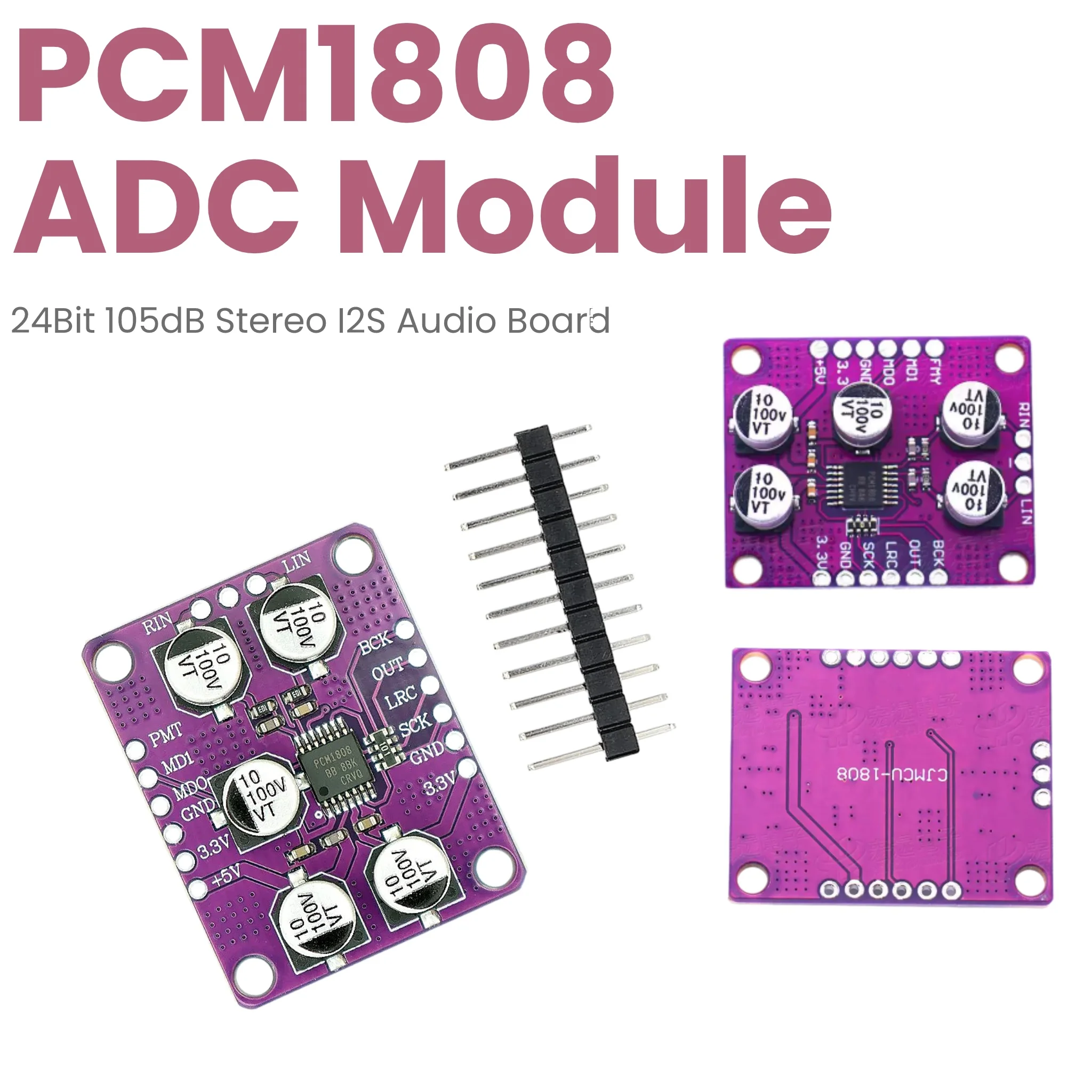 2-5Pcs PCM1808 Audio ADC Module 24Bit 105dB SNR Stereo Single-Ended Analog Input Decoder Board I2S Output for Arduino