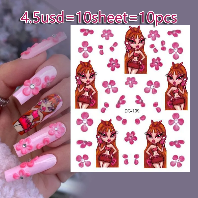 

10 Sheet Disney Brand 3D Nail Art Stickers Girls Nail Barbie Sticker Mickey and Minnie Nail Character Stickers Designer Decals