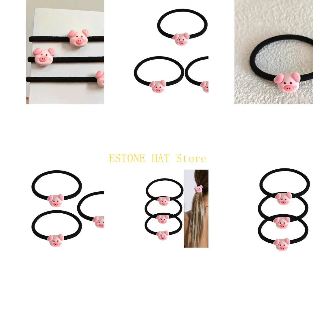 

49MF Cartoon Pig Hair Rope Lovely Ponytail Holder for Adult Girl Sport School Use