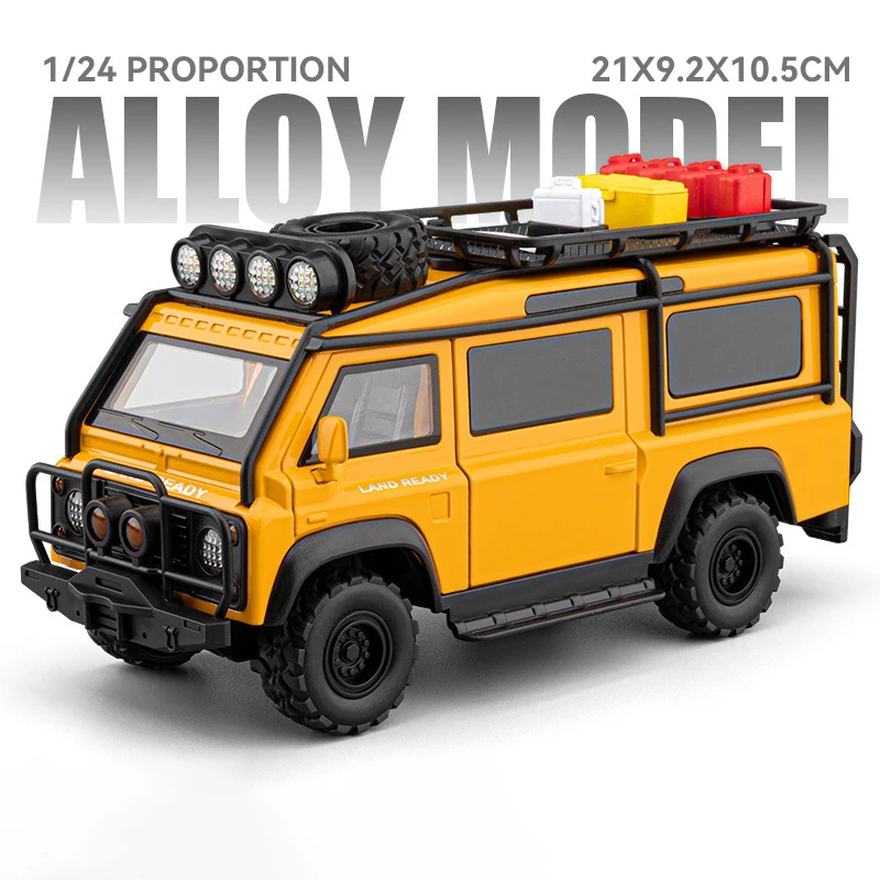1:24 Rover Defender 110 Van Legierungs-Campingwagen-Modell Druckguss Modifiziertes Touring-Geländefahrzeug Auto-Modell mit Sound und Licht Kindergeschenk