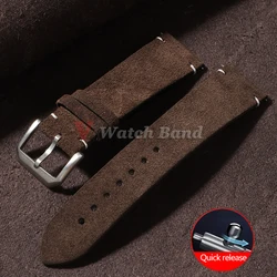 Genuine Suede Leather Watch Strap Business Vintage Brown Watchbands 20mm 22mm Quick Release Band Grey Blue Wristband Accessories