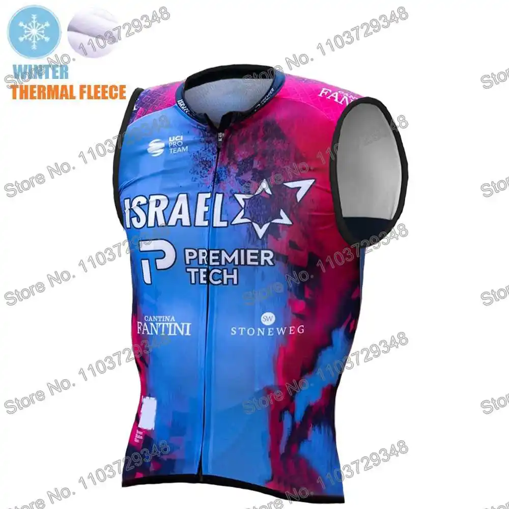 Israel Premier Tech 2025 جولة فرنسا سترة ركوب الدراجات سترة واقية من الرياح سباقات المحترفين رجال سترة واقية من الرياح صيف قميص ركوب الدراجات على الطرق بدون أكمام دراجات جبلية نساء سترة دراجة ملابس رياضية