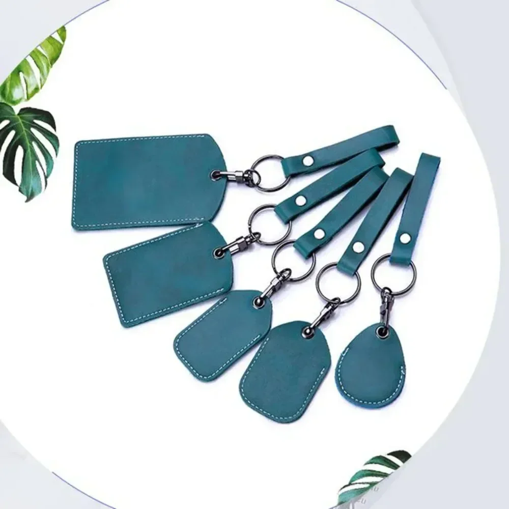 1pc Tag Ring Cow Leather Card Holder ID Card Case Keychain Access Card Bag Key Keychain Key Ring Door Lock Access Tags Wholesale