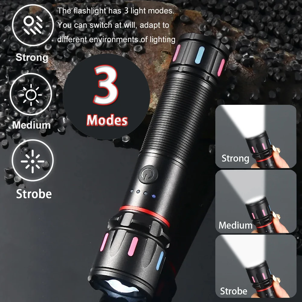 High Powered Handheld Flashlight, Rechargeable LED Flashlights with a Long-range Reach Zoomable Waterproof Outdoor Torch