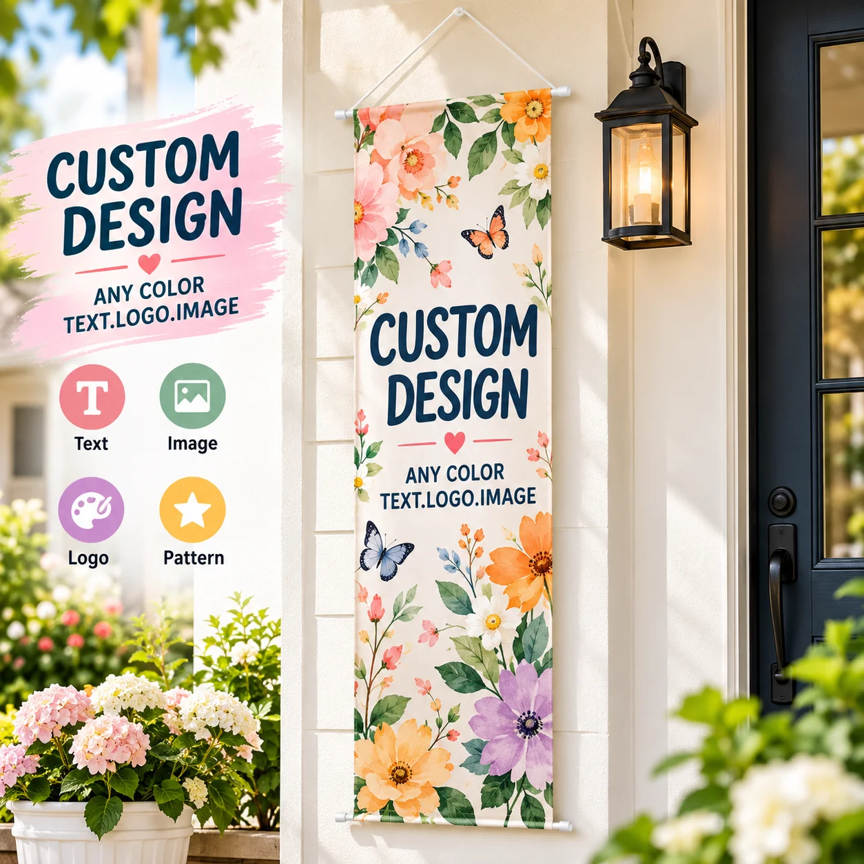 Custom Hanging Flag Banner 28x72cm, Personalized Text Logo Image Design Double Rod Scroll for Home Party Wall Decoration