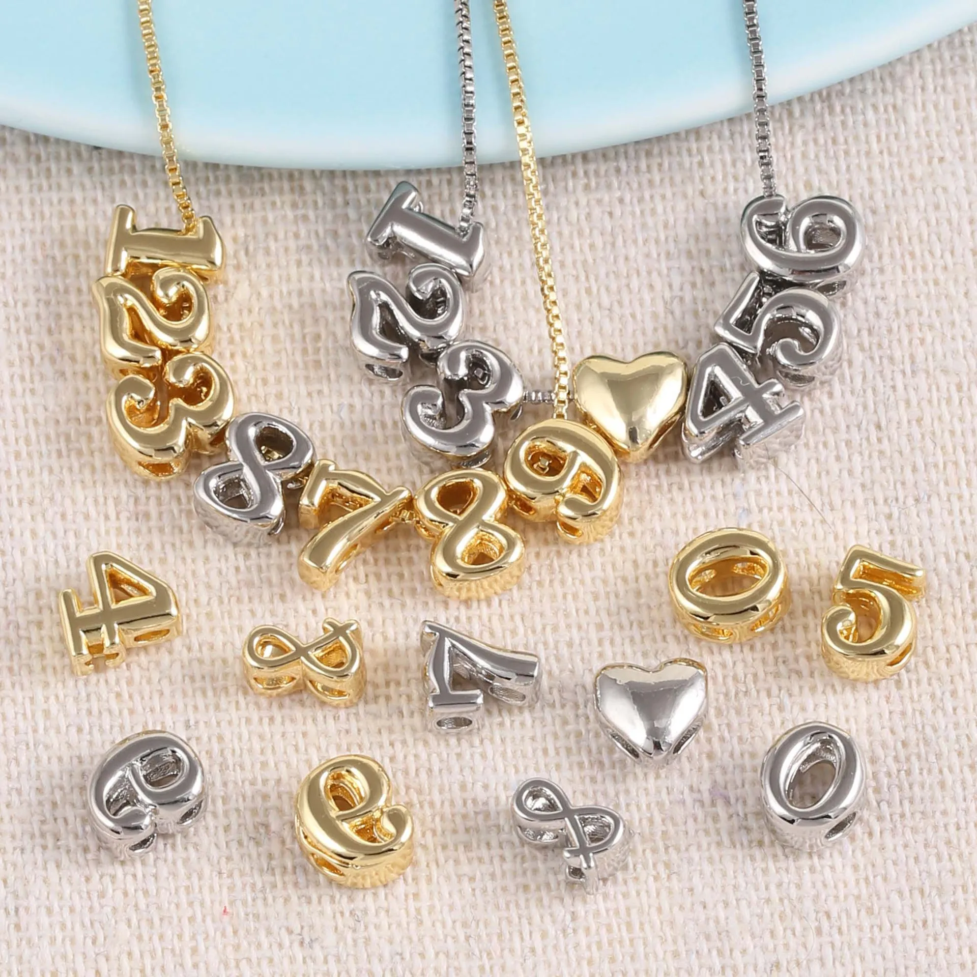 26Pcs/Number Balloon 0-9 Gold Silver Glossy Digit Pendant Copper DIY Personalized  Handmade Jewelry Materials Wholesale