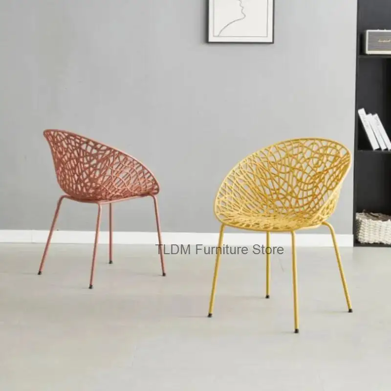 Multi-Color Hollowed-Out Iron Dining Chair - Bird's Nest Pattern Leisure Chair,Creative Chair for Home Dining Room & Living Room