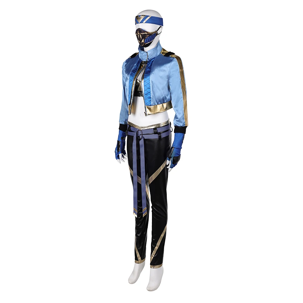 Mortal Kombat Cosplay Fantasia Kitana Costume Disguise for Adult Women Coat Pants Masks Gloves Outfits Halloween Carnival Suit