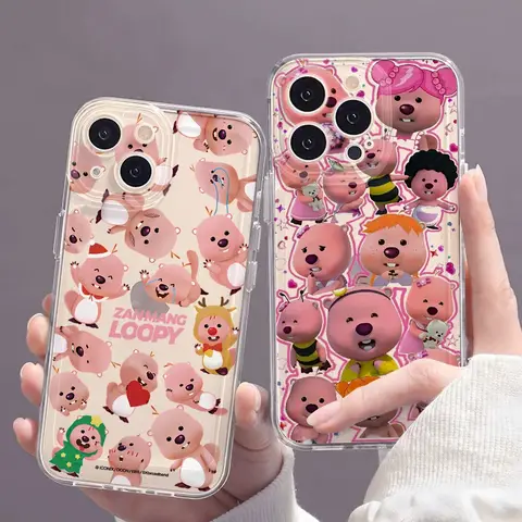 핑크 비버 Loopys 전화 케이스 iPhone 16 15 14 Plus 13 12 Mini 11 iPhone16 iPhone13 Pro Max X Xs XR 7 8 클리어 소프트 커버