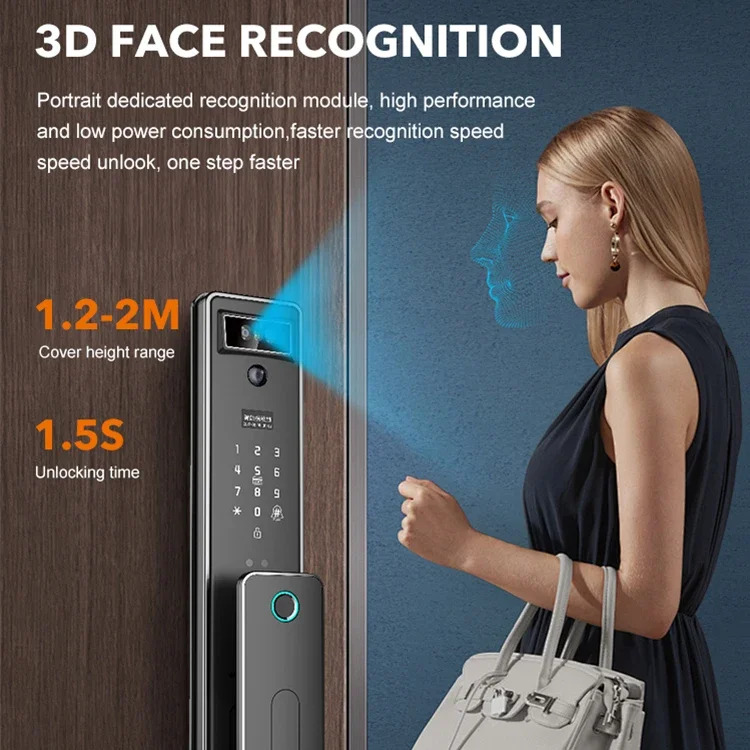 3D Face Recognition Digital Door Lock, impermeável, Tuya, Wi-Fi, Bluetooth, impressão digital, Smart Door Locks, alta qualidade