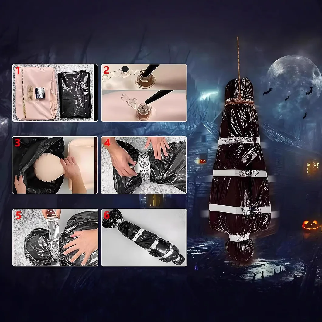 Straszne rekwizyty na Halloween, grozy, zwłoki, na zewnątrz, do ogrodu, nawiedzonego domu, straszne dekoracje na Halloween, DIY, realistyczne sztuczne ciało