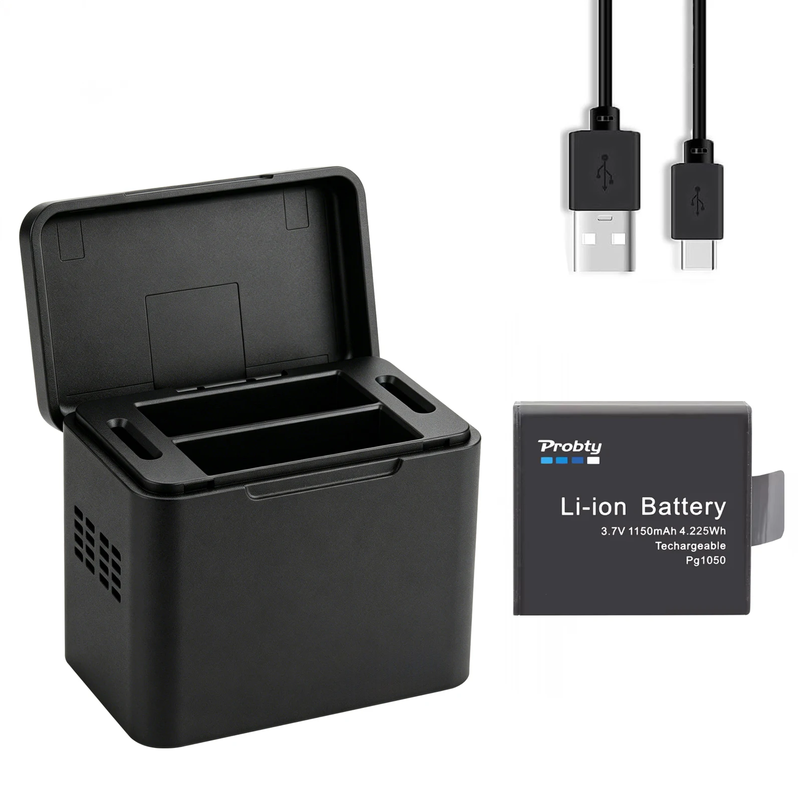 1150mAh PG1050 Battery + USB-C Charging Case for Campark, Crosstour, APEMAN, Victure, Rollei 372, WOLFANG GA100, SJ4000, S009