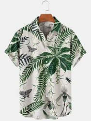 Camisas hawaianas con estampado de elementos de hoja de palma para hombre y mujer, camisas de playa informales y transpirables, Tops de verano 2022