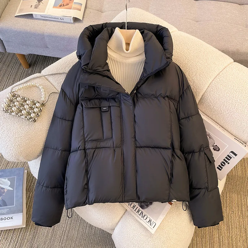 

Женское пальто, новинка 2025 года, осенне-зимние парки, женская толстая пуховая хлопковая куртка, пальто с капюшоном, женская повседневная короткая теплая верхняя одежда, женский топ
