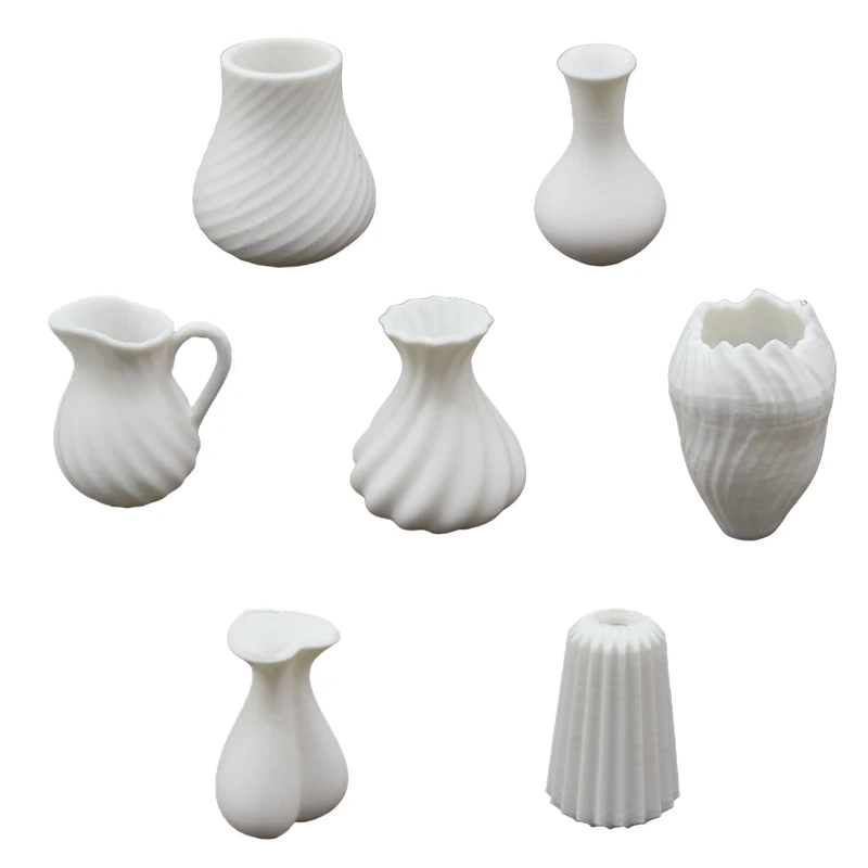 7 pièces/ensemble maison de poupée Miniature blanc Art Vases poupée maison fleur Arrangement décor poupées maison scène artisanat modèle ornements-jouet
