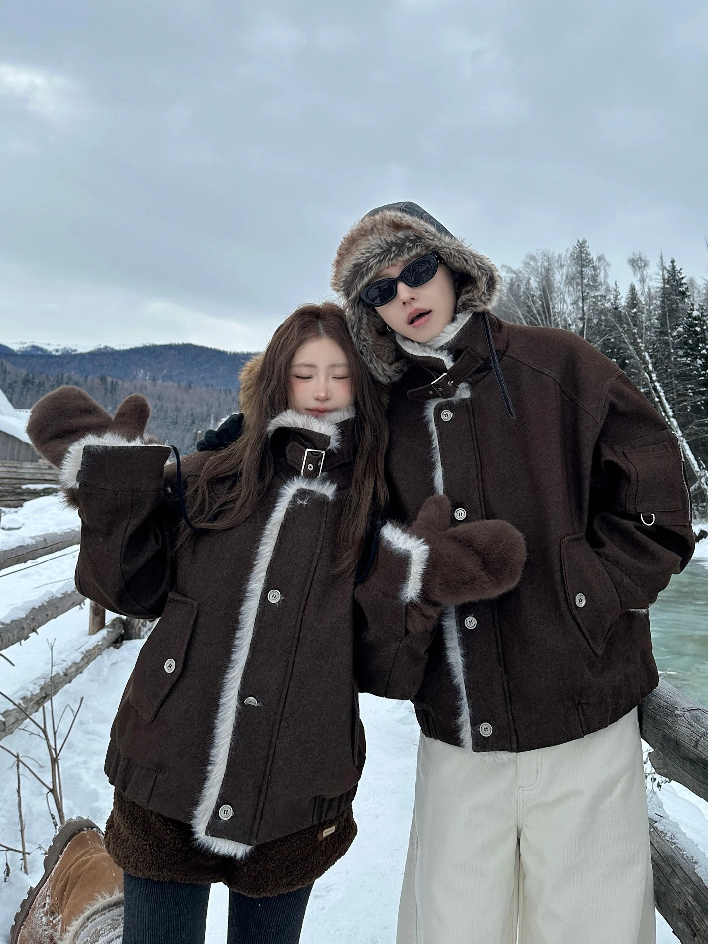 American Retro Thickened Cotton Jacket with Fur Collar Men Women Couples Winter Warm Outerwear Casual Leisure Travel Coat