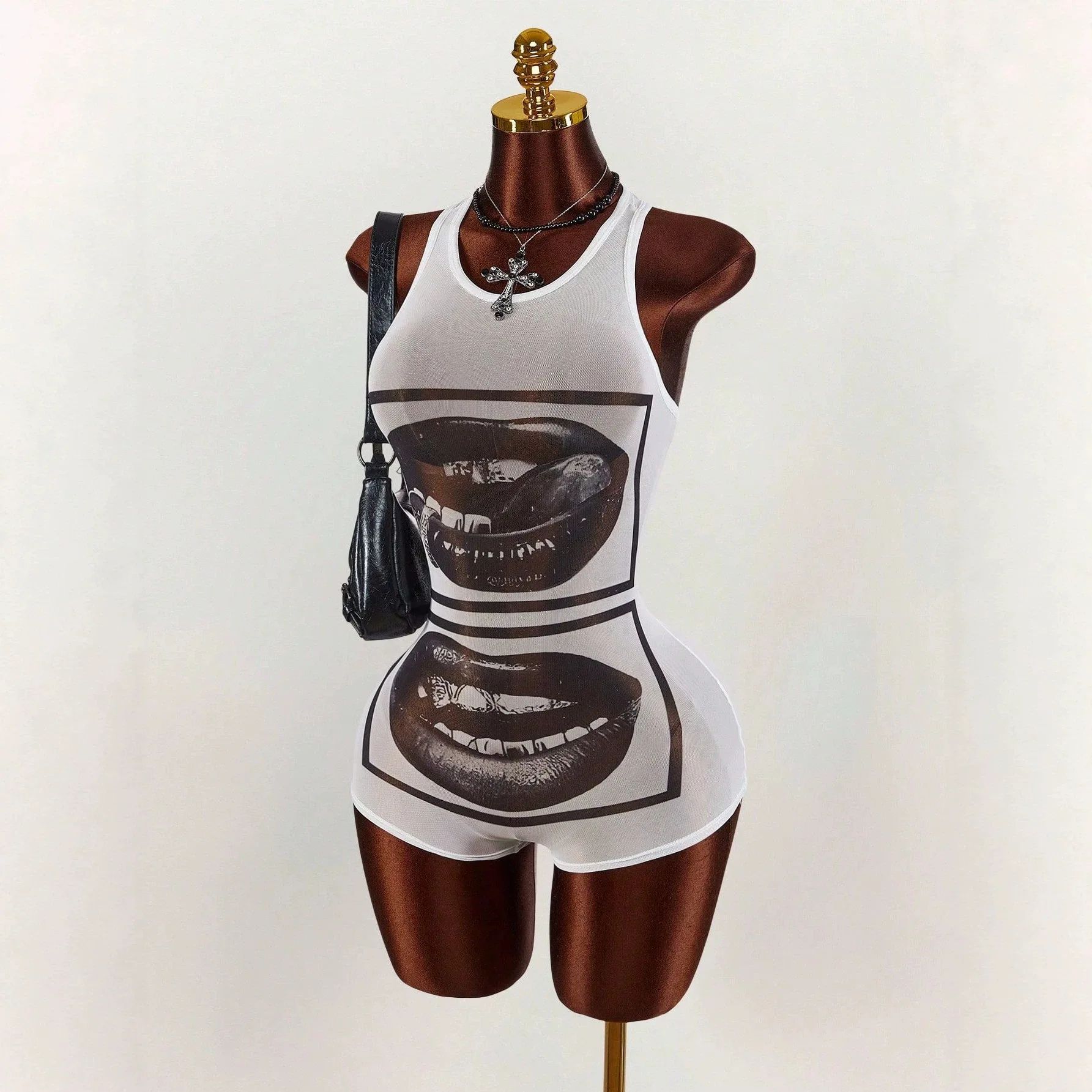 

Trendy Street-style Printed Sleeveless Jumpsuit For Women In Summer, With A Unique Design, Sheer And Slimming Effect