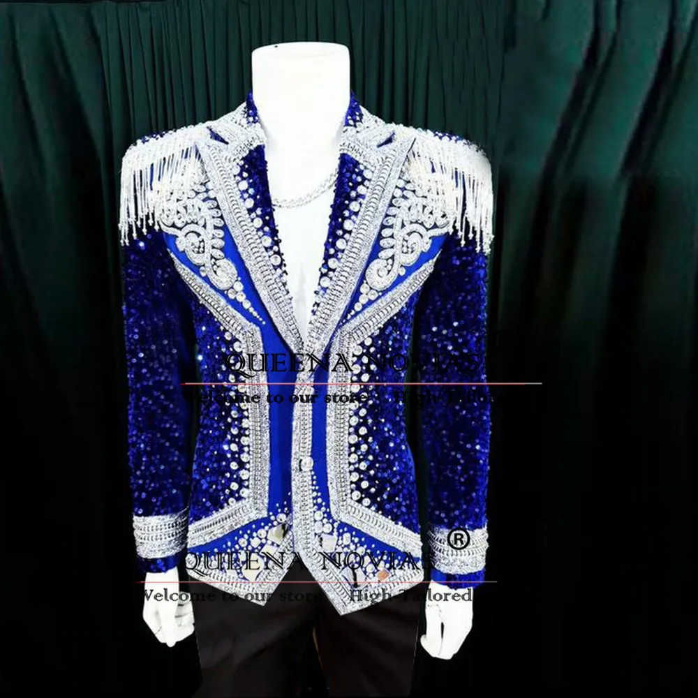 

Exquisite Groom Wedding Suits Sparkly Beaded Stone Diamond Prom Blazer Customized 2-Piece Man Formal Party Tuxedo Slim Fit Dress